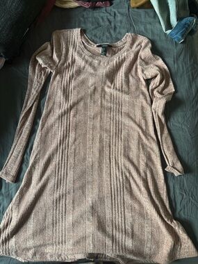 Long Sleeve Pink Ribbed Knit Dress